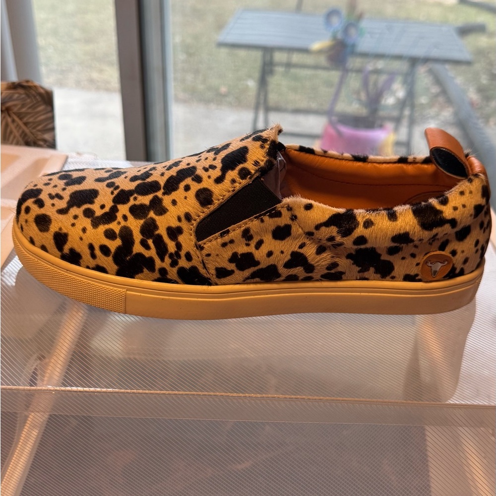 Women's cow print American bison loafers